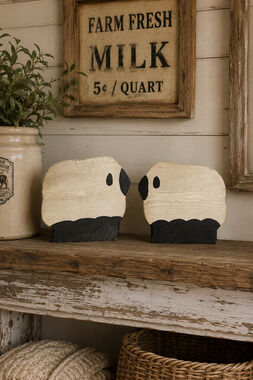 Pair of Chunky Wood Sheep Handmade 7" x 6.5"